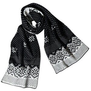 FAIR ISLE BLACK WHITE REVERSIBLE KNIT SCARF SCANDI GIRL COZY CABINCORE SOFT GIRL